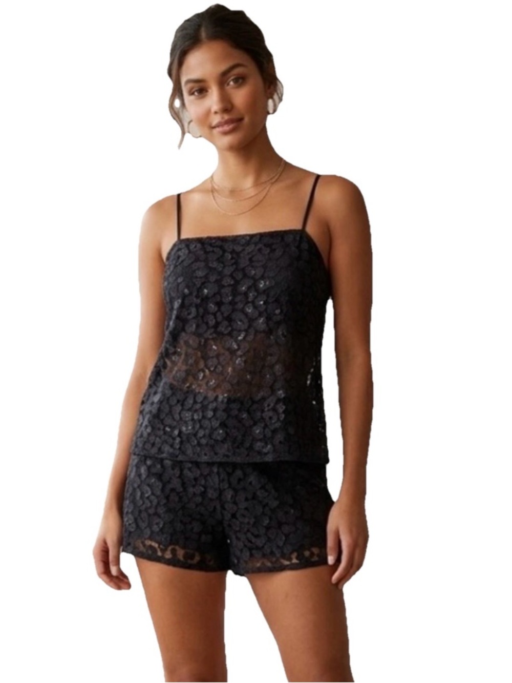 Equipment Black Nylon Lace Camisole & Short Set Women’s Black Size Small